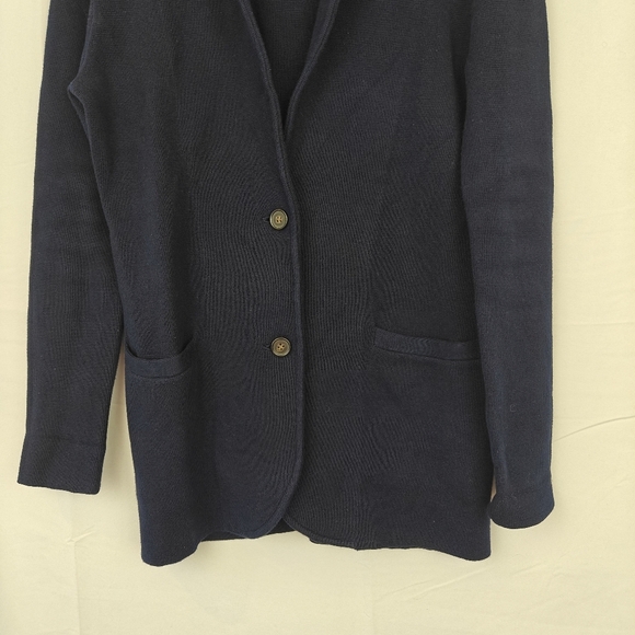 J. Crew Sweater Button Up Blazer In Navy Blue Cotton Size XS Women's - Picture 3 of 9